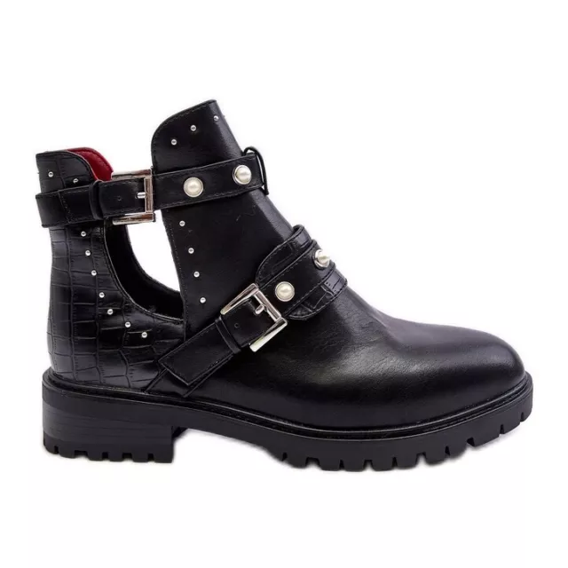 Women's Trapper Boots With Pearls Black Klarisa