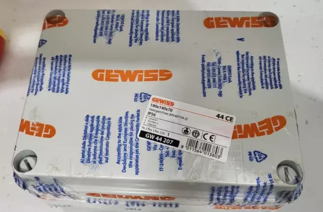 GEWISS GW44207 190x140x70mm JUNCTION BOX PLASTIC WATERPROOF IP56 RATED GREY