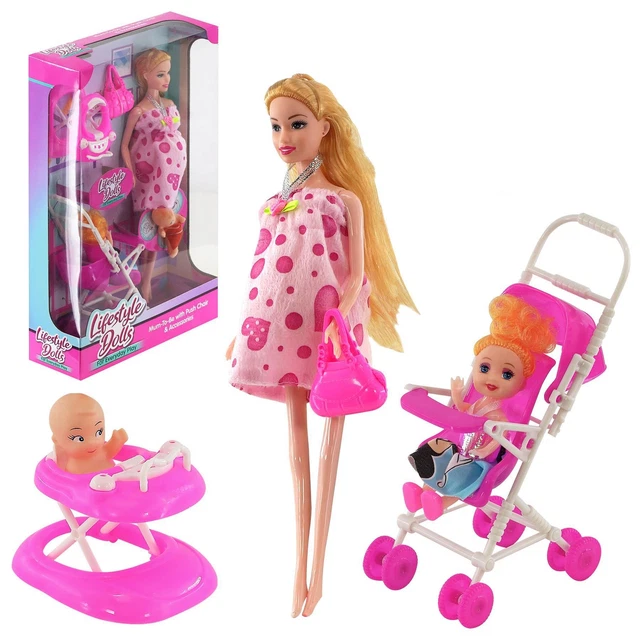 Bambola BiBi 11" bambola incinta e bambola bambino in passeggino e neonato in camminatore