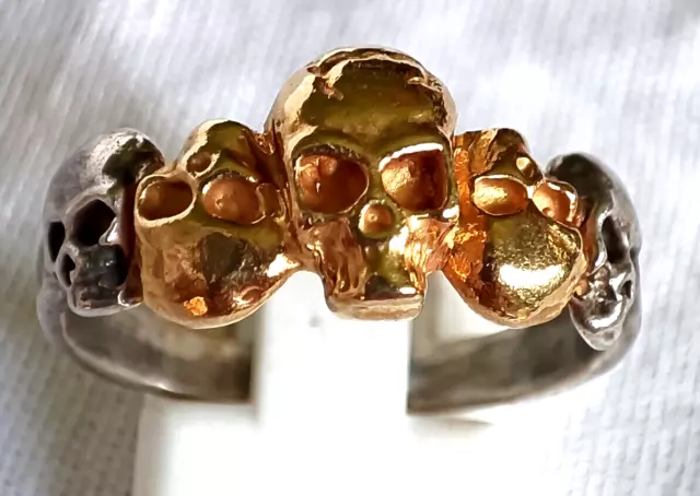 Beautiful 17th Century Gold Silver Memento Mori Ring Skull Skeleton Occult