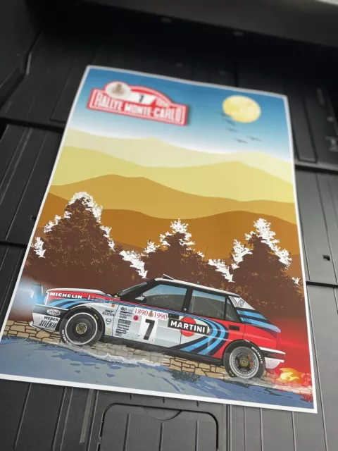 Affiche A3 Poster Lancia Delta HF Integrale 16v Rallye Monte Carlo 90 D. Auriol