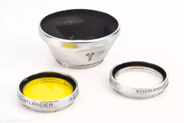 Voigtlander 310/32 32mm Metal Slip On Lens Hood with G2 Yellow & UV Filters V27