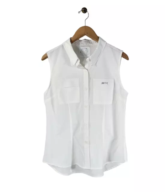 Camisa de pesca con cebo plateado para mujer mediana sin mangas ventilada blanca informal al aire libre