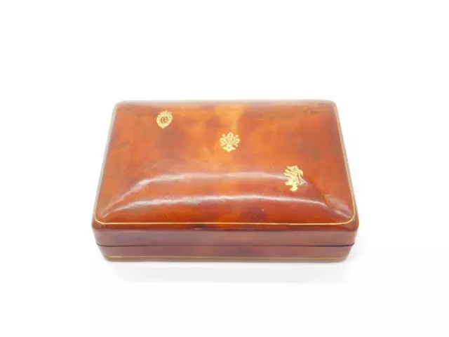 Italian Brown Leather Box with Gilded Crests Mid-Century c1950