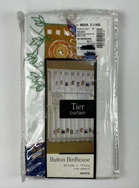 Button Birdhouse Valance Tier Curtain White 60" wide x 14" Long New