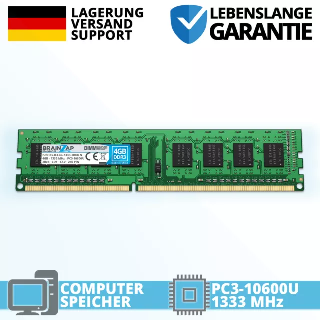 4GB DDR3 RAM DIMM UDIMM - PC3-10600U 2Rx8 - 1333 MHz 1.5V Arbeitsspeicher CL9