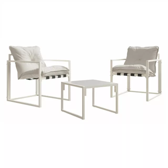 Meubles de Jardin Mobilier Balcon Terrasse Set Table+2 Chaises 2 Coussin Beige