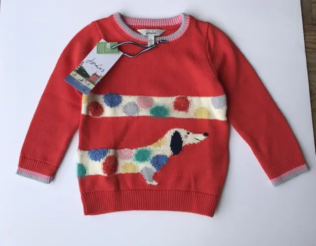 Maglione lavorato a maglia per ragazze Joules Geegee novità - salsiccia rossa cane età 9 anni *nuovo con etichette*