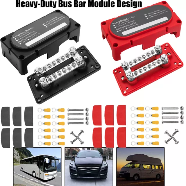 Power Distribution Block Heavy Duty Bus Bar Box M8*4 Terminal Studs 12V-48V 200A