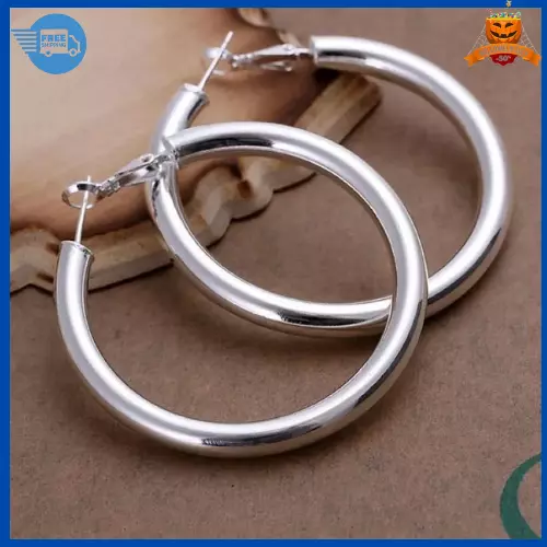 Womens 925 Sterling Silver Large 50mm Round Circle Hoop Earrings #E91