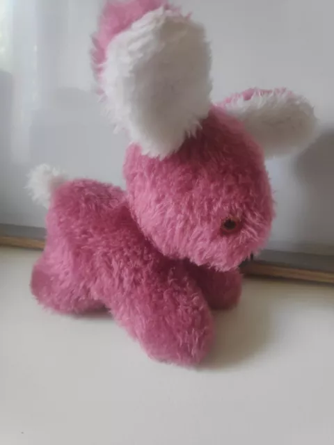 Peluche doudou lapin vieux rose blanc grelot Bettella made in France vintage