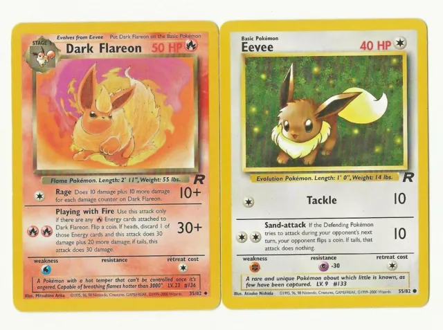 DARK FLAREON & EEVEE 35/82 Team Rocket NM- / EX+ English Pokemon lot