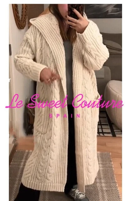 ZARA WOMAN NWT Fw23 Long Cable Knit Coat Ecru Ecru All Sizes 3653