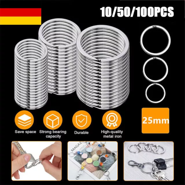 10-100Stk Geteilte Schlüsselringe 1.5x20mm Flach Schlüsselhalter Vernickelt Set