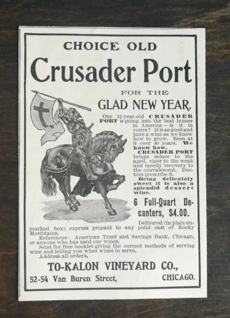 Vintage 1902 Crusader Port Decanters Original Ad 1021