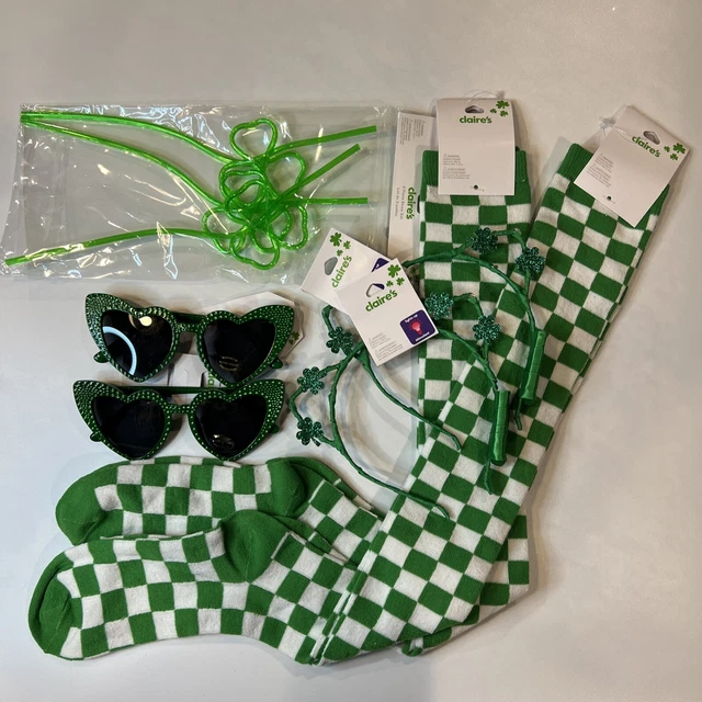 NEW St Patrick Day Accessories Sunglasses Light up Headband Socks Straws Cosplay