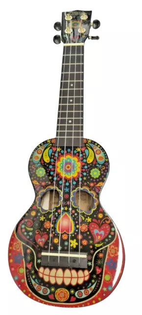 Mahalo Ukulele Soprano Teschio Messicano Borsa Inclusa Legno Serie Art Skull Mex