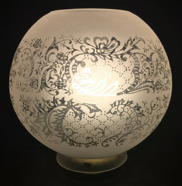 New 8" Clear & Etched Glass Floral Panels Gas Ball Lamp Shade - 4" Fitter GS594 2