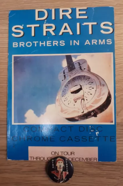 Original '80s Dire Straits 25mm Button Pin Badge+Brothers In Arms Promo Postcard