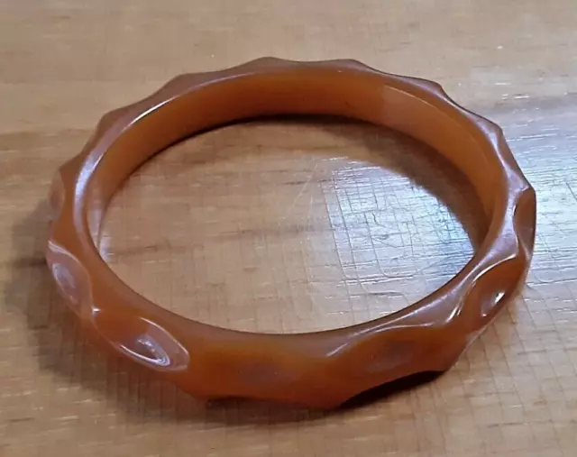 Vintage Semi Translucent Faceted Bakelite Butterscotch Orange Bangel Bracelet