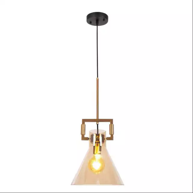 Golden Bronze Metal Amber Glass Funnel Pendant Ceiling Light with E27