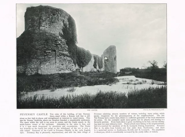 Pevensey Castle Sussex Antique Picture Print Old Victorian 1900 ROC#258