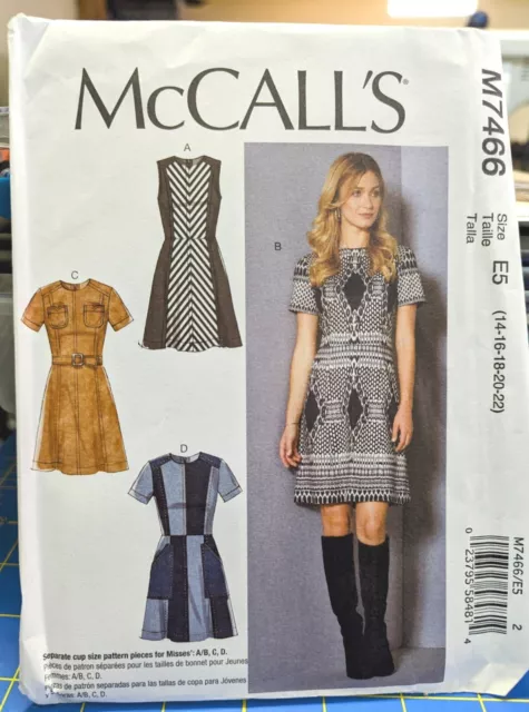 Misses Pieced Dress & Belt Sewing Pattern (Sizes 14-22) McCall's 7466