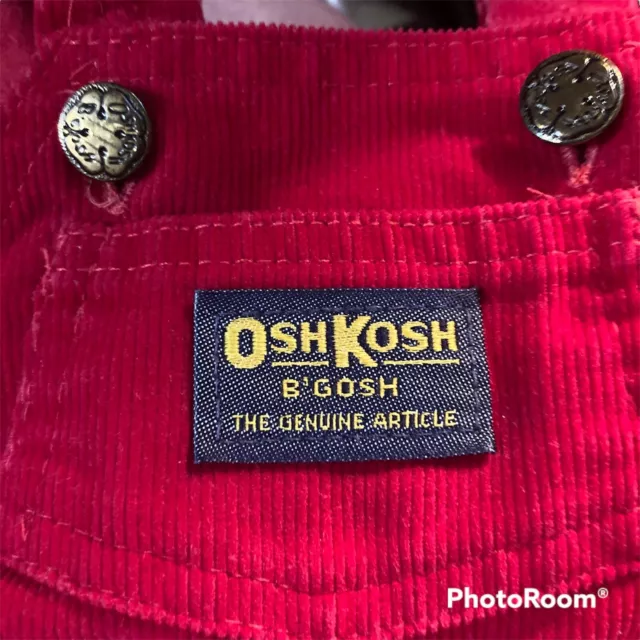 Vintage OshKosh Corduroy Red Overalls Vestbak 6-9MFooted  Made In USA Girls Boys