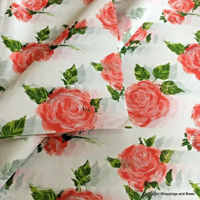 Patterned Printed Tissue Paper Wrap *Cottage Rose Pink Flowers* Premium Quality