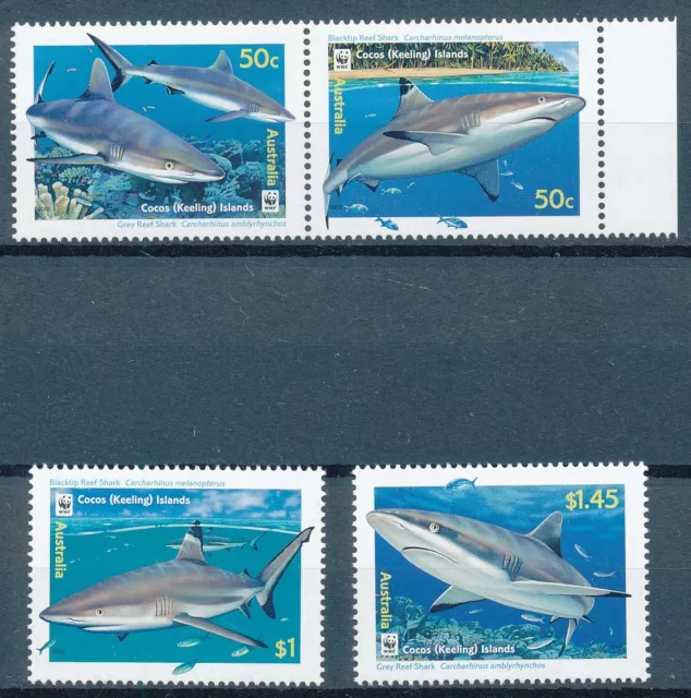 [BIN21158] Cocos Islands 2005 Sharks - WWF good set very fine MNH stamps