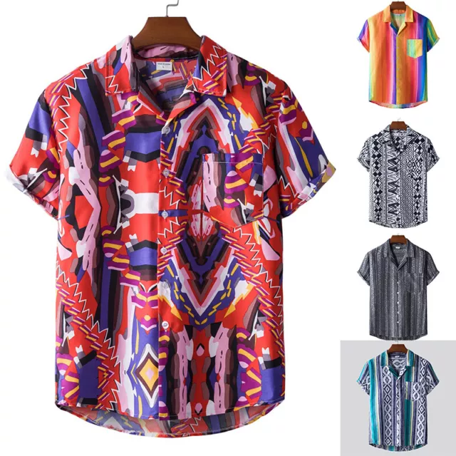 Men's Hawaiian Floral T Shirt Short Sleeve Beach Party Casual Tops Summer Blouse