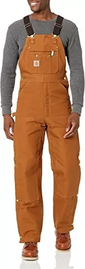 Carhartt Mens Bib Overalls 40 x 34 Quilt Lined Zip to Thigh R41 BRN