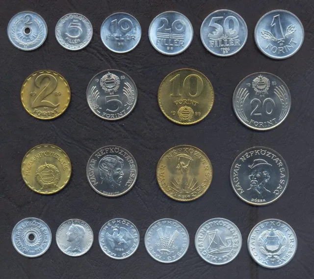 HUNGARY COMPLETE COIN SET 2+5+10+20+50 Filler +1+2+5+10+20 Forint UNC LOT of 10