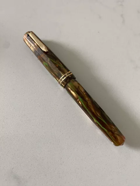 1930's Restored Wahl Eversharp Bronze & Green Doric Jr Fountain Pen 14K #2 Nib