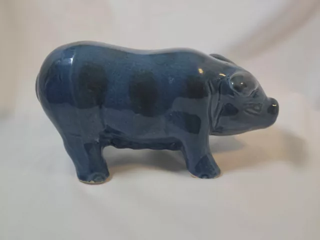 Monochrome Glaze Vintage Chinese Ceramic Pig Blue Figurine 7¼" x 3¾"