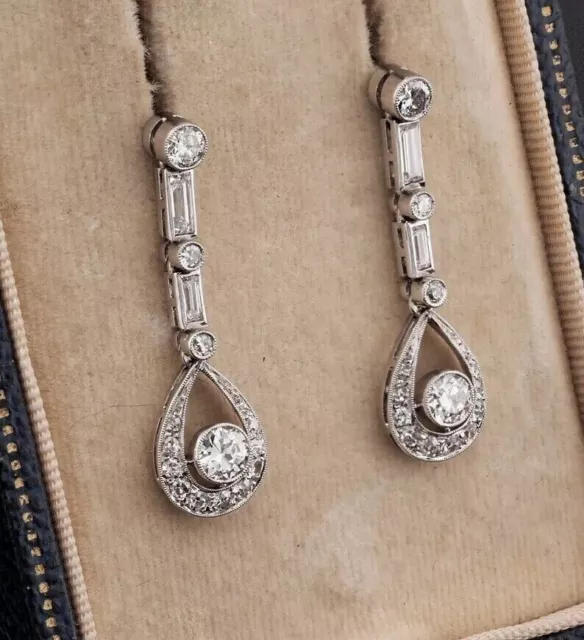 Art Deco 2.4Ct Lab Created Diamond Wedding Drop 14K White Gold Filled Earrings 2