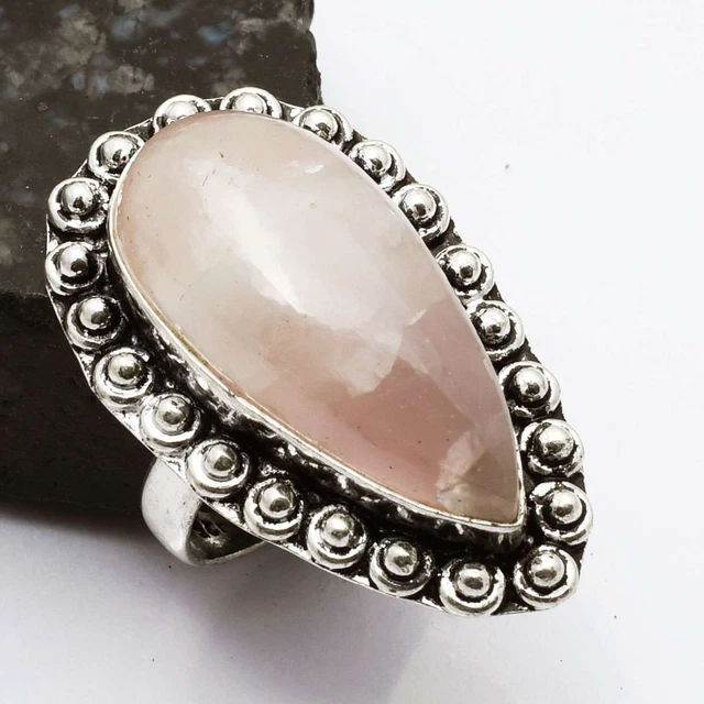 Rose Quartz Ethnic Handmade Wedding Gift Ring Jewelry US Size-9.5 AR 2832
