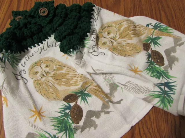 Christmas Joy Hanging Kitchen Dish Towels Crochet Top Towel Set Handmade