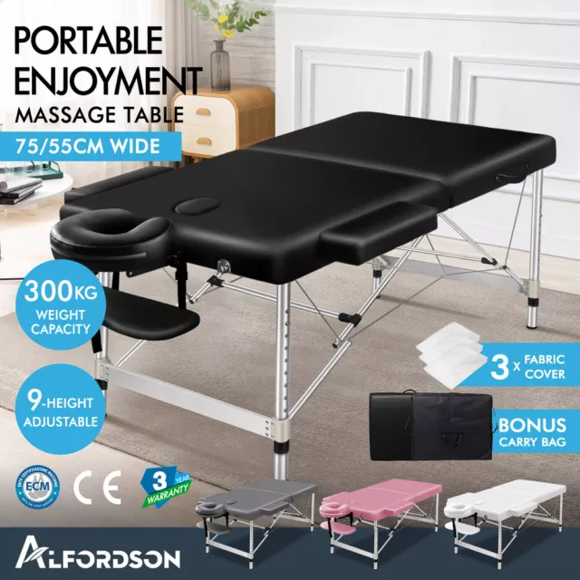 ALFORDSON Massage Table 2 Fold 55/75cm Foldable Portable Bed Aluminium Spa