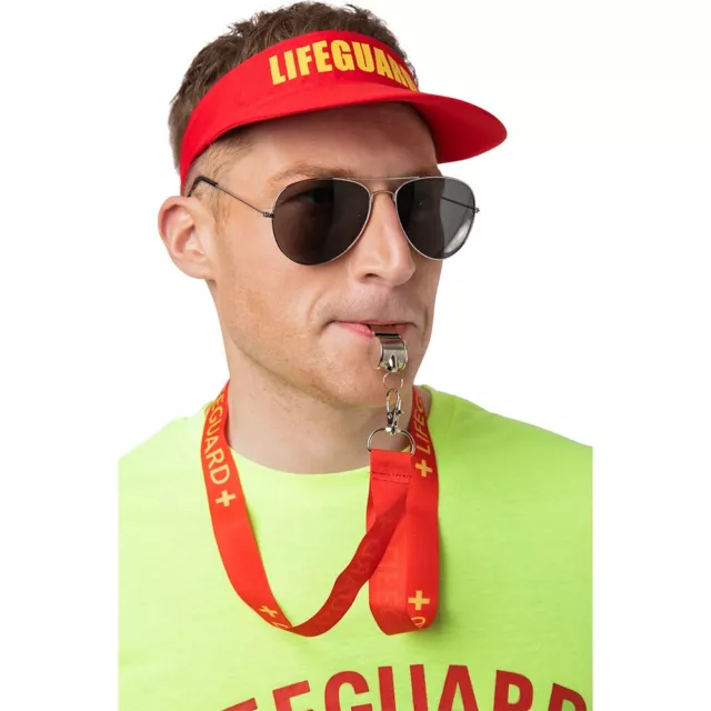 Lifeguard Costume Set Visor Red Hat Sunglasses Whistle Stag Party Fancy Dress