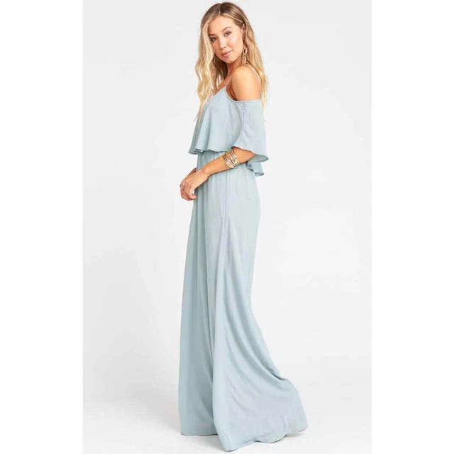 SHOW ME YOUR Mumu Caitlin Ruffle Maxi Dress Silver Sage Chiffon