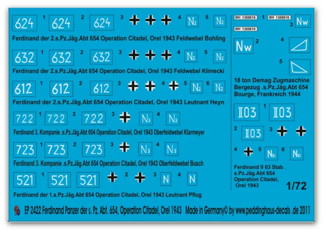 Peddinghaus-Decals 1/72 2422 Ferdinand Panzer der s.Pz. Abt 654 Operation Citade