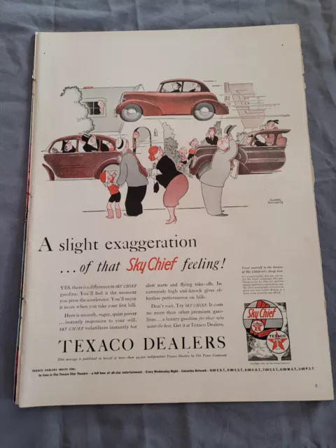 VTG 1940 Orig Magazine Ad TEXACO Gas A Slight Exaggeration of Sky Chief Feeling