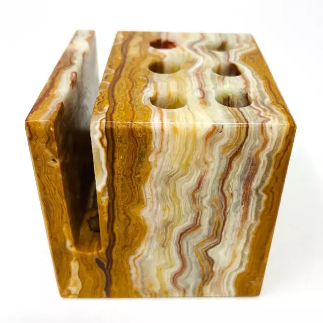 Vintage Onyx Notepad & Pencil Holder, Desk Paperweight, 70's MCM Decor