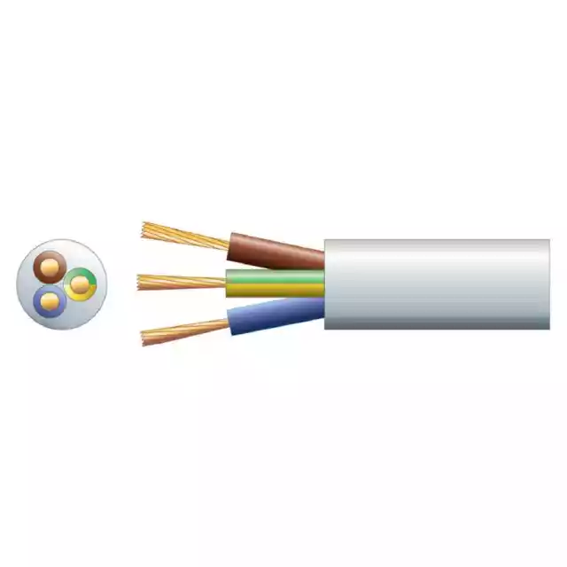 3-Core 15AMP Mains Flex Wire Electrical Lighting Cable 1.5mm² White PER METRE