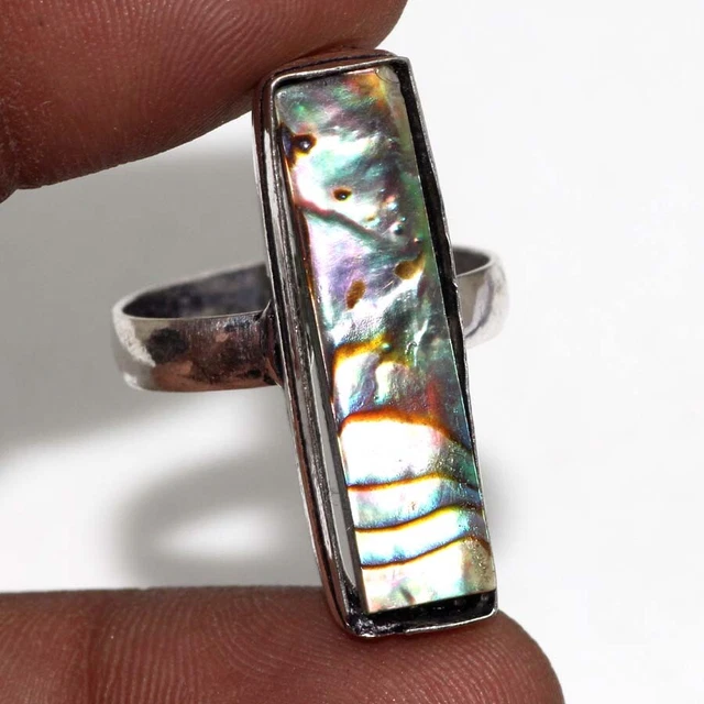 925 Silver Plated-Abalone Shell Ethnic Gemstone Ring Jewelry US Size-9 JW
