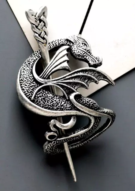 Dragon Hair Clip Hairpin Celtic Viking Wales Hair Pin Slide Silver 6 x 5 cm