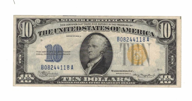 1934 Series A US Silver Certificate North Africa $10 Dollar ~crisp bright note!