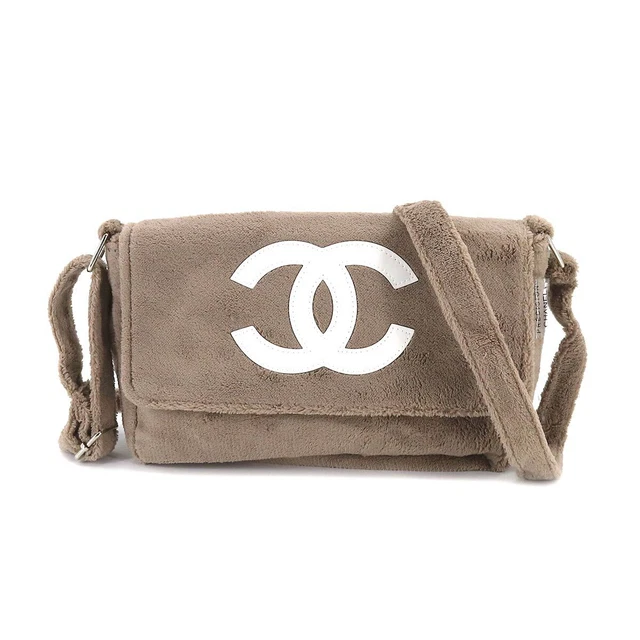 CHANEL PRECISION SHOULDER Bag Pile fabric Gray White Coco Logos 90208869  $391.89 - PicClick