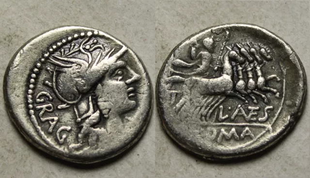 Rare ancient Roman silver coin Antestia Gragulus 136BC Denarius Jupiter quadriga